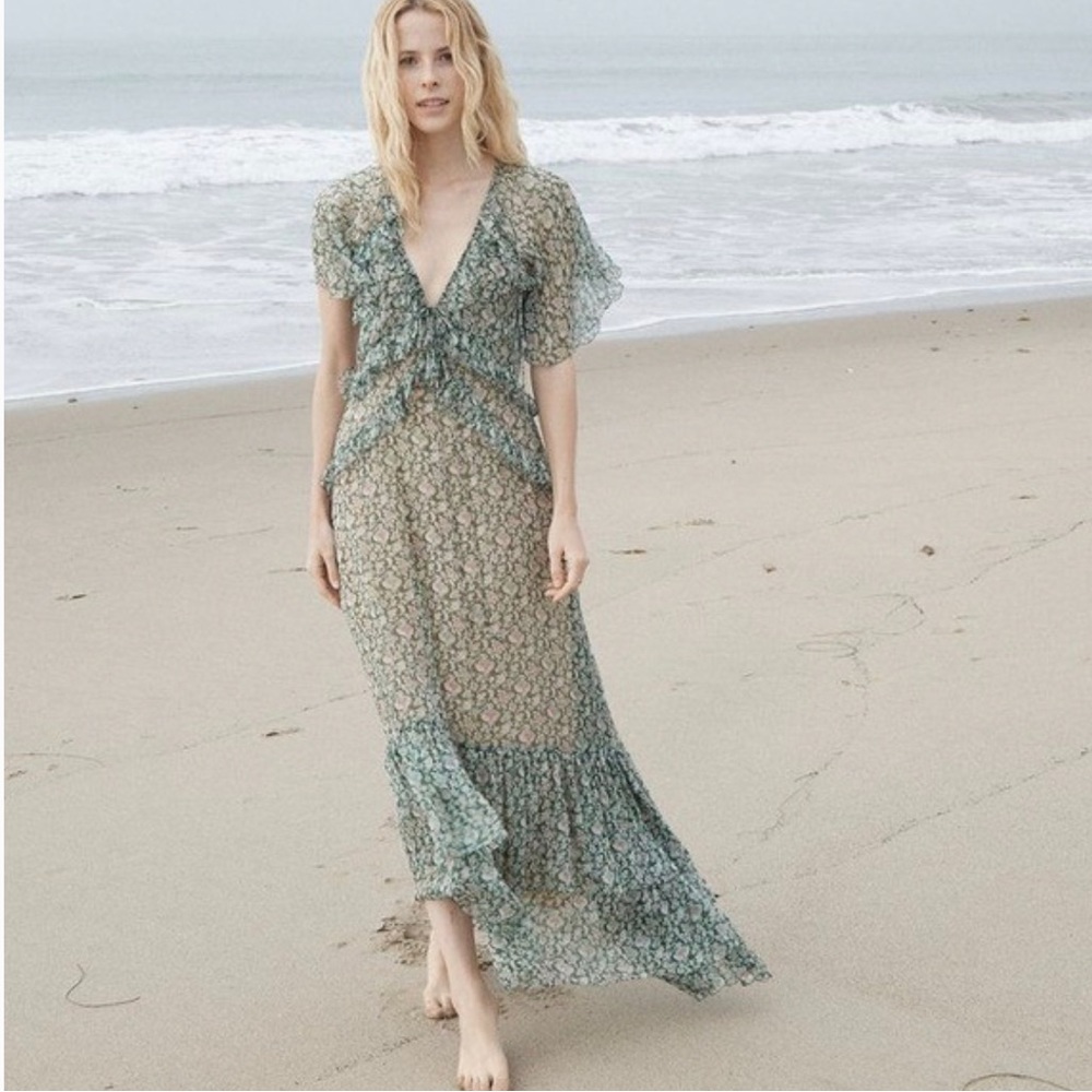 Doen Antoinette Dress in a green Radish Tea (Medium)